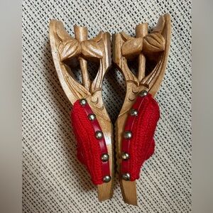 Vintage Betsey Johnson wooden carved crochet shoes